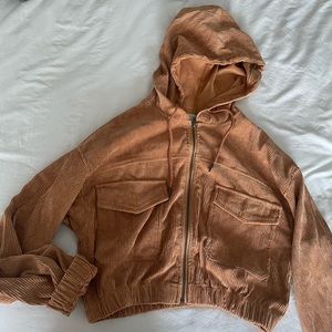 CORDUROY CROPPED ZIP UP HOODIE